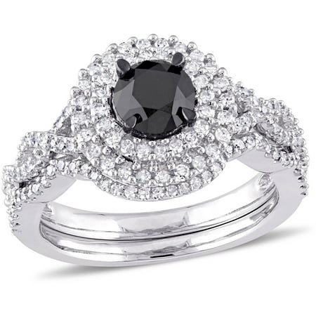 1-1/2 Carat T.W. Black and White Diamond 10kt White Gold Double-Halo Infinity Bridal Set