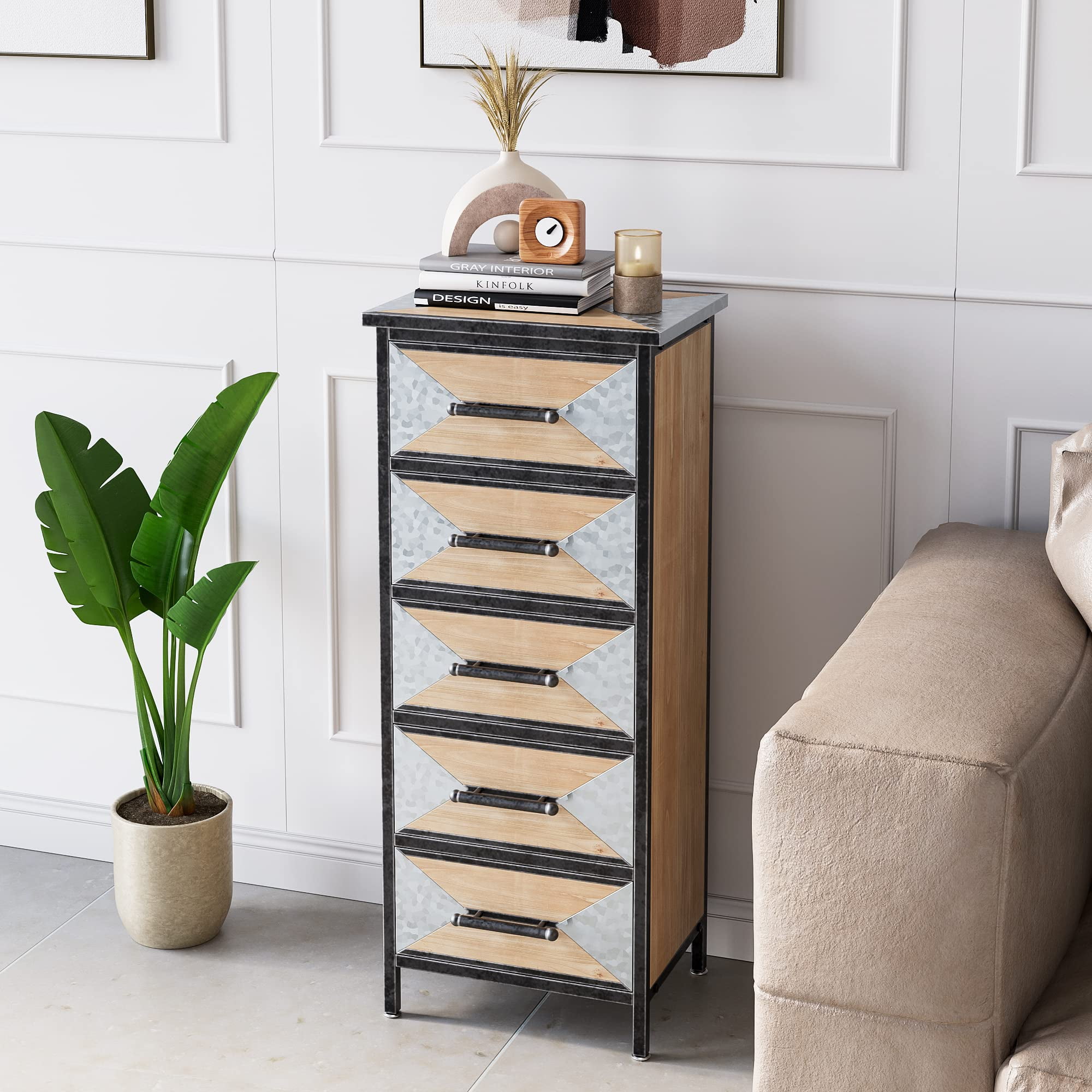 CREATIVE HOBBIES Storage with 5 Drawers, Living Room Storage Organizer with Metal Legs