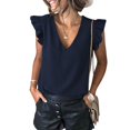 thumbnail image 2 of USSUMA Womens Summer Tops and Blouses Trendy Womens Summer Tops, Women's Tops Sleeveless Shirts Casual Solid Color Cap Sleeve V Neck Loose Shirt Blouse Tshirt Tops Female, 2 of 8