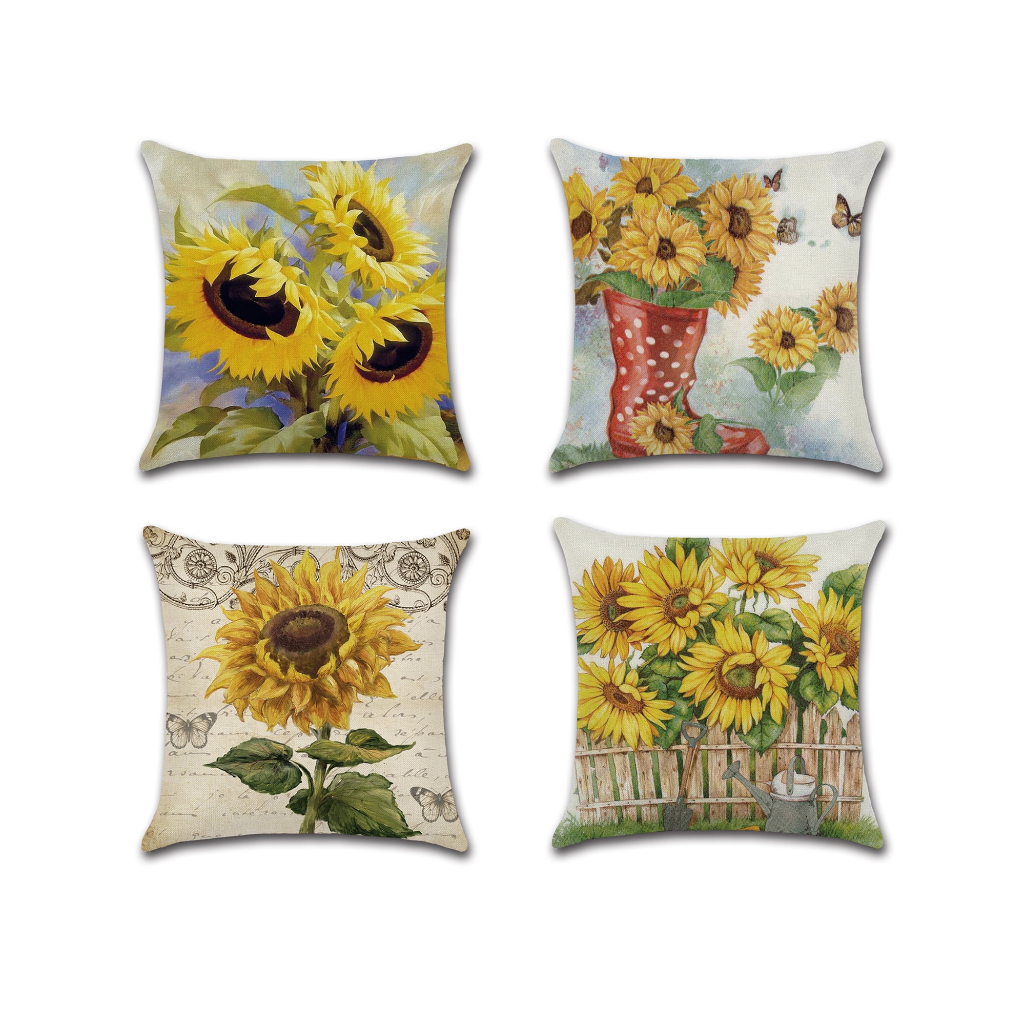 Sunflower Asamour Sunflower Throw Pillow Covers Cotton Linen Vintage Yellow Flower and Green Leaves Spring Summer Decorative Pillow Case Cotton Linen Farmhouse Cushion Cover Square 18x18 Inches 