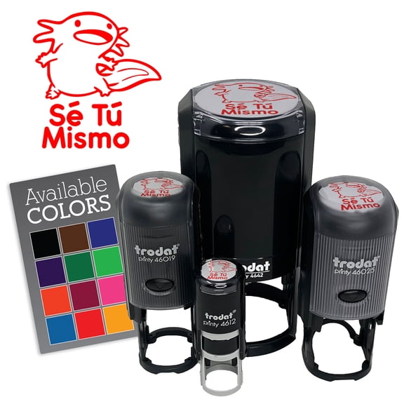 Se Tu Mismo Axolotl Spanish Be Yourself Teacher Stamp Self-Inking Rubber Stamp for Stamping Ink Stamper Crafting Planners - 1/2 Inch Mini - Black Ink