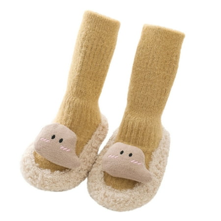 

Toddler Girl Shoes Size S For 0 Months-6 Months Autumn And Winter Children Boys And Socks Non Slip Soft Plush Warm Comfortable Cute Cartoon Style Kids Sneakers Yellow