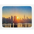 thumbnail image 1 of City Bath Mat, Tranquil Sunrise at Midtown Manhattan United States NYC Waterfront America, Non-Slip Plush Mat Bathroom Kitchen Laundry Room Decor, 29.5 X 17.5 Inches, Pale Blue Peach Tan, Ambesonne, 1 of 2