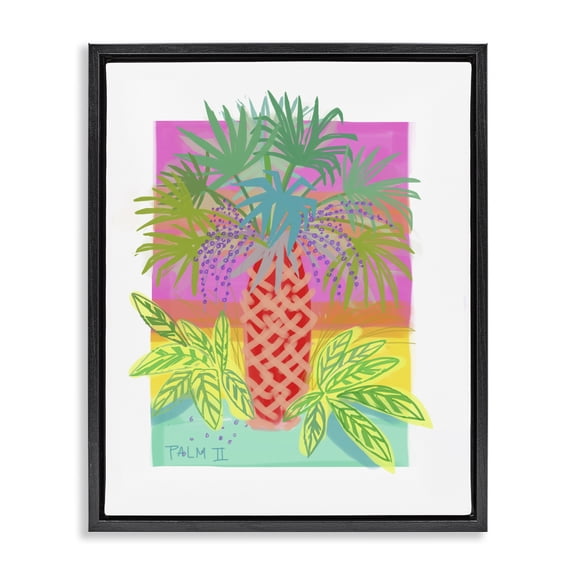 Stupell Industries Bohemian Neon Palm Tree Botanicals Tropical Coastal Leaves Black Floating Frame Canvas Art, 17 x 21, by Maret Hensick