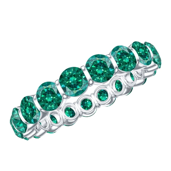 Rosec Jewels Certified Lab Grown Emerald Eternity Ring for Women - AAAA Quality Emerald Band Ring - Ready to Gift for Anniversary, 925 Sterling Silver, US 4.00