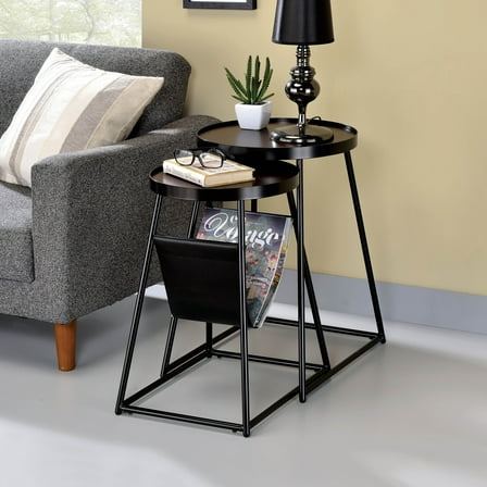 Leestra Metal 2-Piece Nesting Table Set, Walnut and Matte Black
