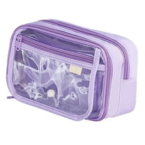 Hiroekza Large Capacity Multi-Layer Pen Case Pencil Pouch - Waterproof & Durable Stationery Organizer with Transparent PVC Front Purple