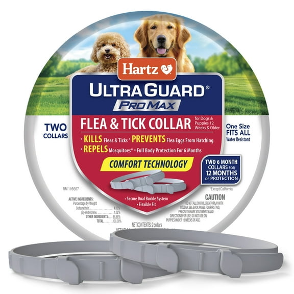 Hartz UltraGuard ProMax Flea & Tick Collar for Dogs & Puppies with Comfort Technology, Gray, 2 Pack