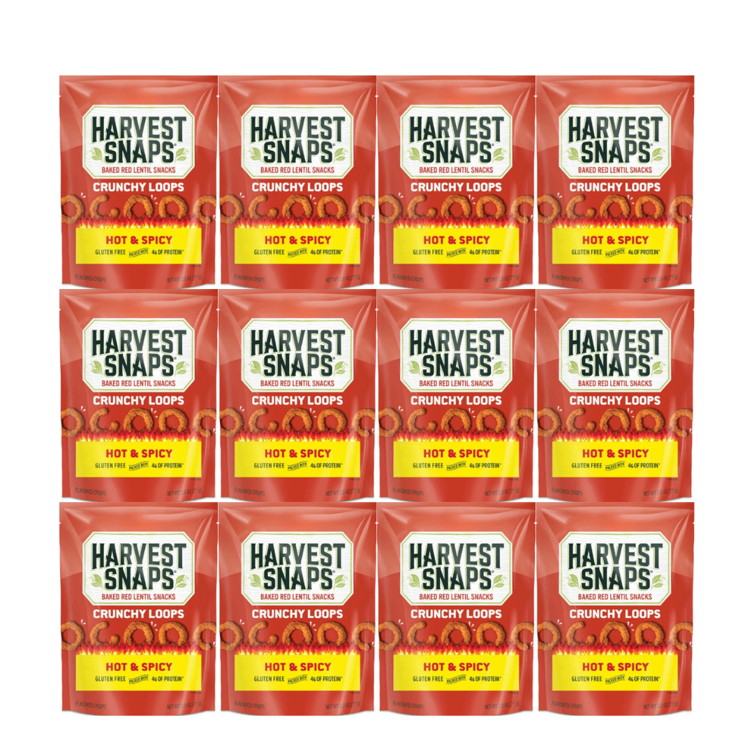 Harvest Snaps Veggie Chips Baked Red Lentil Snacks Hot & Spicy 2.5oz, 12 Count, Crunchy Healthy Snack, Plant-Based Protein, Gluten Free, Low Calorie, Party Pack