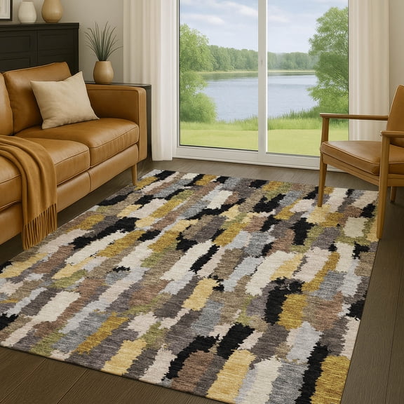Addison Rugs Chantille Indoor/Outdoor Transitional Stripes Black Machine Washable Rectangle Rug, 10' x 14'