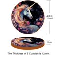 thumbnail image 3 of Unicorn Round Coasters Set of 6, Microfiber Leather Drink Coasters, 11x11 cm/4.3x4.3 in, Table Coasters for Glasses, Cups, Mugs - Black, 3 of 6