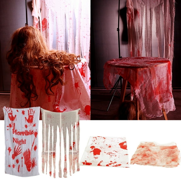Halloween Creepy Bloody Cloth, Scary Spooky Cloth with Bloody Prints, Table Window Doorways Cover Gauze for Halloween Party Haunted House Decorations