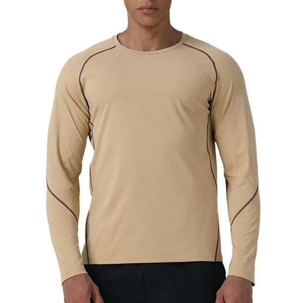 pstuiky camisa de manga larga para hombre, Camiseta de manga larga con cuello redondo para hombre, informal, transpirable, para correr al aire libre, de color sólido top de hombre l