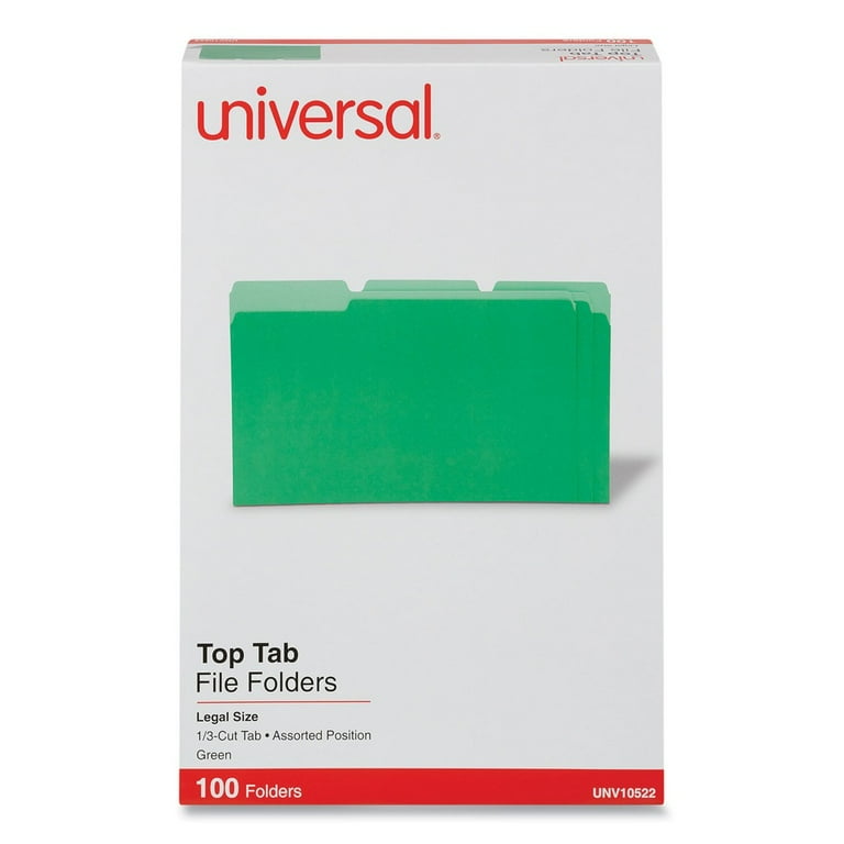 Colored File Folders, 1/3-Cut Tabs: Assorted, Legal Size, Green/Light Green, 100/Box Colored File Folders, 1/3-Cut Tabs: Assorted, Legal Size, Green/Light Green, 100/Box