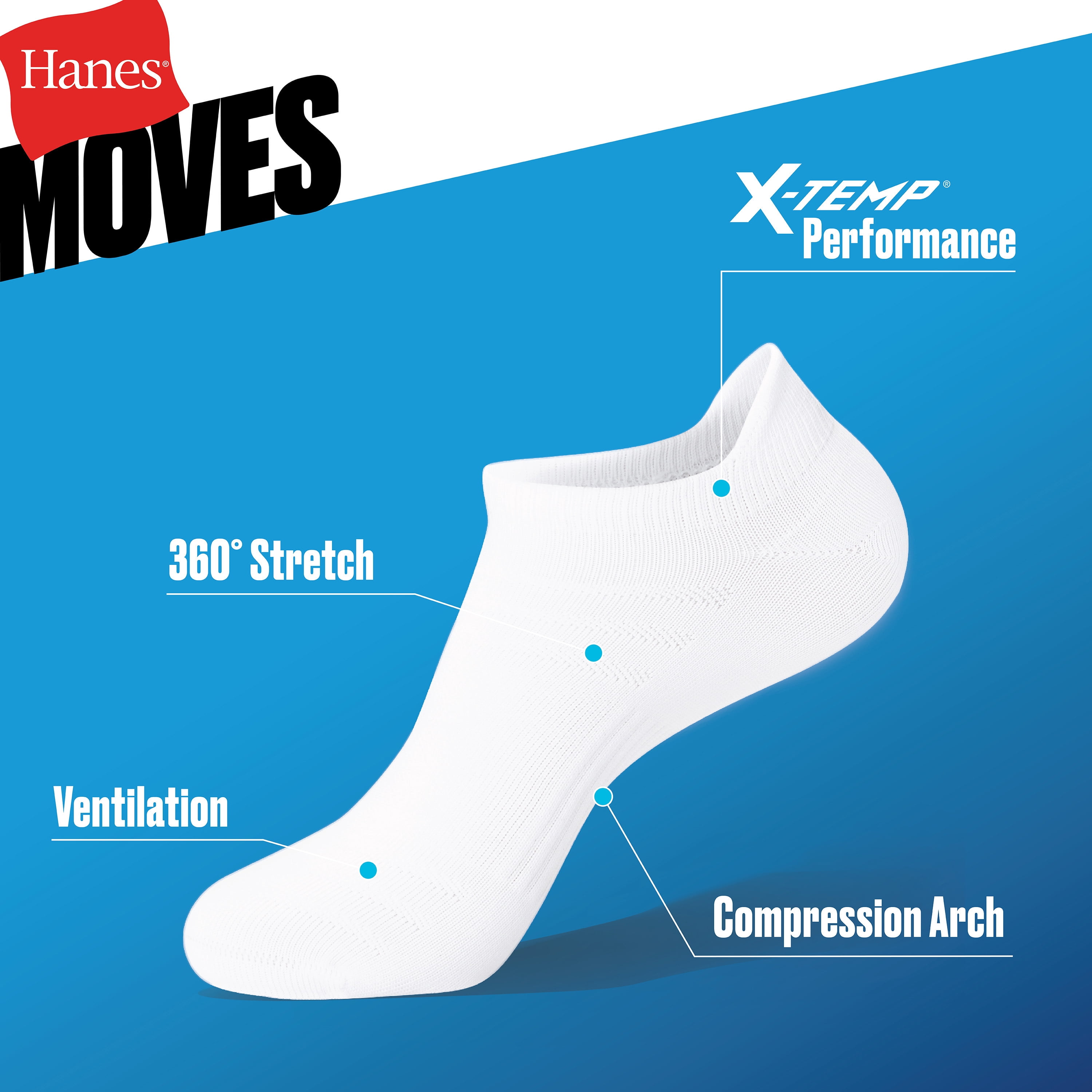 Hanes Mens No-Show Socks Value Pack, 3-Pack, Moves X-Temp 360-Degree Stretch Socks with Heel Shield