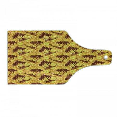 

Hawaiian Cutting Board Ocean Sea Island Themed Pattern with Palm Trees on Vivid Circled Backdrop Tempered Glass Cutting and Serving Board Wine Bottle Shape Marigold and Brown by Ambesonne