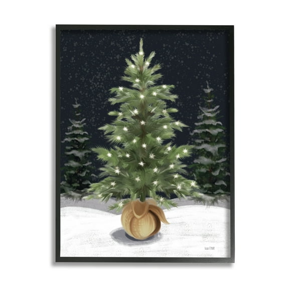 Stupell Industries Christmas Tree Snow Scene Holiday Painting Black Framed Art Print Wall Art, 11 x 14