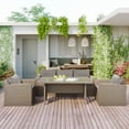 thumbnail image 3 of 4-Piece Outdoor Patio Furniture Conversation Set PE Wicker Furniture Sofa Set with Grey Cushions and Dining Table for Garden Lawn Poolside Porch and other Outdoor Living Space, 3 of 9