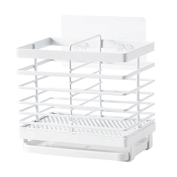 Cocina Creativa Sin Perforaciones, Encimera Montada En La Pared, Soporte De Palillos De Hierro De Doble Propósito, Estante De Drenaje De Almacenamiento De Palillos De Diseño Hueco Vogacara HA018830-00