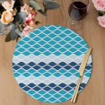 thumbnail image 3 of Ombre Teal Blue Round 13 Inch Placemats Set of 8, Modern Abstract Waves Morocco Striped HeatResistant Non Slip Place Mats for Dining Table, Wipeable Braided Kitchen Table Mats for Housewarming, 3 of 9