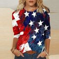 thumbnail image 2 of GERsome 4th of July Tops for Women Casual 3/4 Sleeve Crew Neck Patriotic American Flag T Shirts Loose Fit Blouses Summer Tees S-3XL, 2 of 4