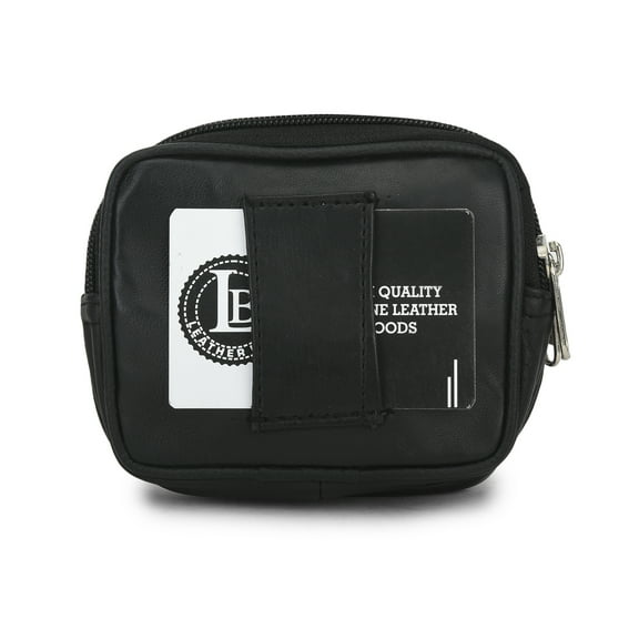 Black Belt Pouch With 3 Zipper pockets Leather - Can hold cards, money & more