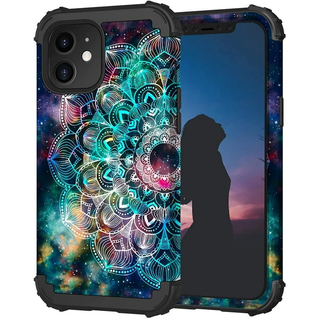 Compatible avec Coque iPhone 11, Pare-Chocs en Silicone Souple Résistant aux Chocs + Coque de Protection Hybride en Plastique Dur à Double Couche pour iPhone 11 (Écran 6,1") 2019 - Mandala dans la Galaxy