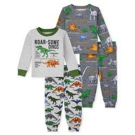 The Children's Place Baby Boy & Toddler Boy Long Sleeve and Long Leg Pant Tight Fitting Cotton 4 Pc Sleepwear Set, Sizes 12 Months-5T