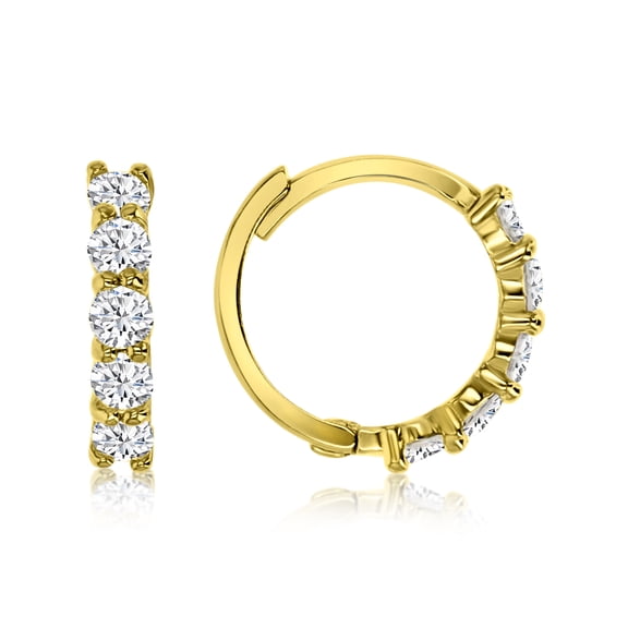 Decadence 14K Yellow Gold 5-Stone Prong Round Cubic Zirconia Huggie Earring