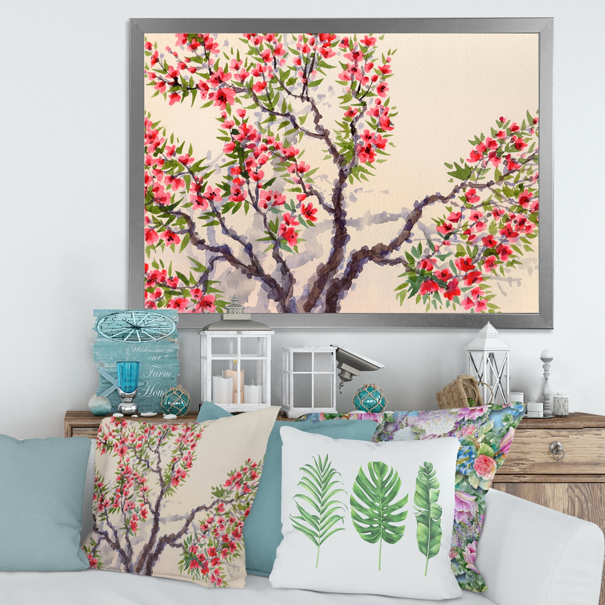 Designart 'The Blossoming Tree With Red Flowers I' Traditional Framed Art Print