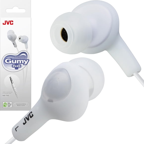 Audífonos JVC HAFX5W Gumy Plus con cable de 3,5 mm, blancos