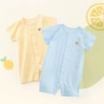 thumbnail image 2 of 2 Pack Toddler Romper Short Sleeve Crew Neck Button Down Print Onesies Summer Cute Comfy One Piece Jumpsuit (4 Months, Sky Blue), 2 of 9
