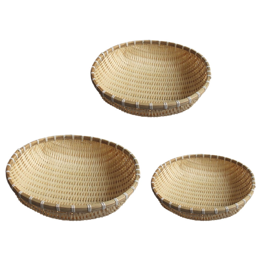 3pcs Fruit Storage Baskets Elegant Kitchen Bamboo Woven Food and Snack Baskets