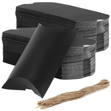 ZOENHOU 100 Pack 5 x 3.5 Inch Black Pillow Boxes, Kraft Candy Boxes with Jute Twine, Paper Gift Box for Gift Packing