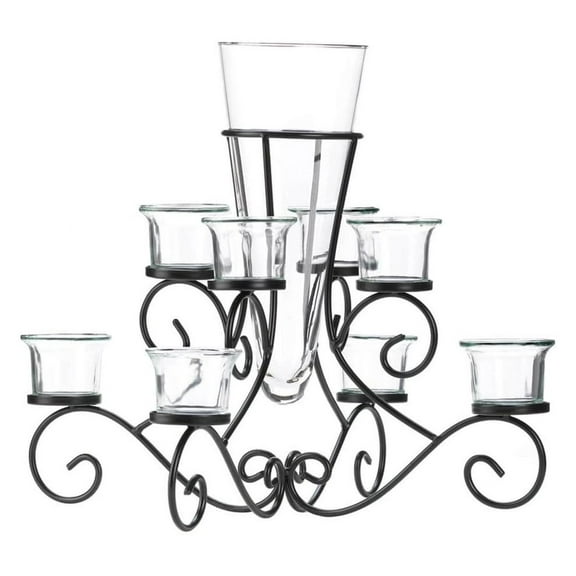 Scrollwork Candle Stand with Vase 14.87x14.87x12.5 Scrollwork Stand