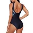 thumbnail image 4 of Uhndy Women's One-Piece Swimsuits Color Block Print V Neck Tummy Control Swimwear Blue XL, 4 of 5