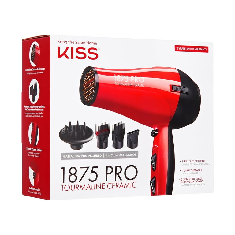KISS 1875W Pro Tourmaline Ceramic Styling Hair Dryer, 5 Pieces