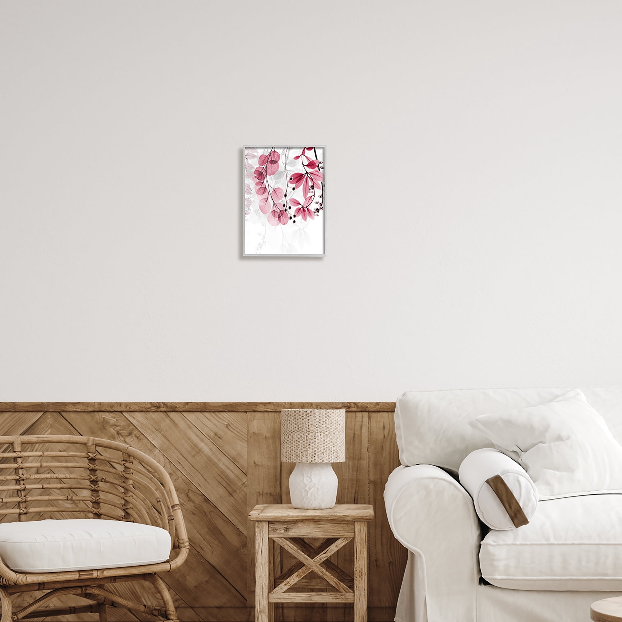 Stupell Industries Modern Pink Botanical Leaves Botanical & Floral Painting Gray Framed Art Print Wall Art, 11 x 14