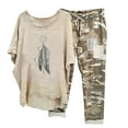 thumbnail image 1 of Mikilon Ensemble de Détente Confortable pour Femmes, Tenue d'Intérieur 2 Pcs, Ensemble de Détente Imprimé, Haut à Manches Mi-Longues à Col Rond + Pantalon, Kaki-A S, 1 of 6