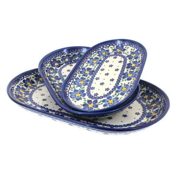 Blue Rose Polish Pottery 8600 Vena 3 Piece Oval Serving Set