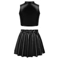 thumbnail image 2 of TiaoBug Girls Jazz Hip Hop Dancewear Shiny Metallic Crop Tops Pleated Skirt Set Black-A 8, 2 of 7