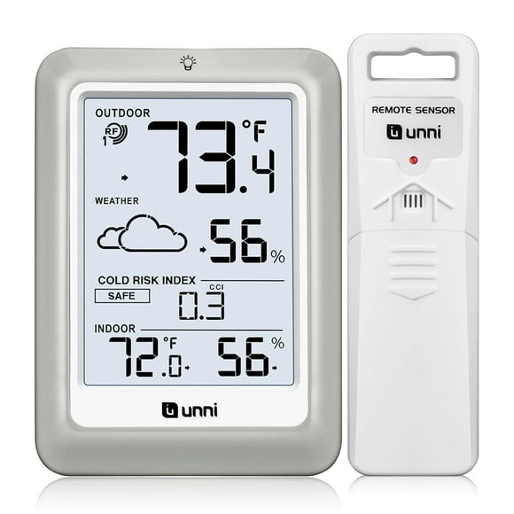 Indoor Outdoor Thermometer Hygrometer Wireless Weather Stations, with 330ft Range Outdoor Sensor and Adjustable Backlight Inside Outside Thermometers (Cold Risk Index)