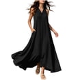 thumbnail image 2 of ClodeEU Women's V Neck Sleeveless Maxi Dress with Pockets,Casual Loose Flowy Summer Swing Dress Black,Women's Plus L, 2 of 9