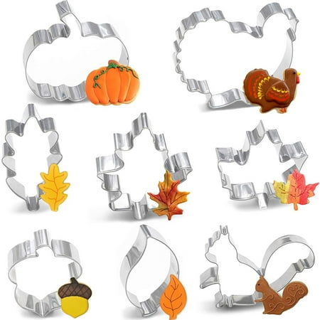 

Yirtree Fall Thanksgiving Cookie Molds Cutters Set - 8 PCS Stainless Steel Autumn Cookie Cutters Biscuit Mold for Baking - Pumpkin Turkey Chicken Maple Leaf
