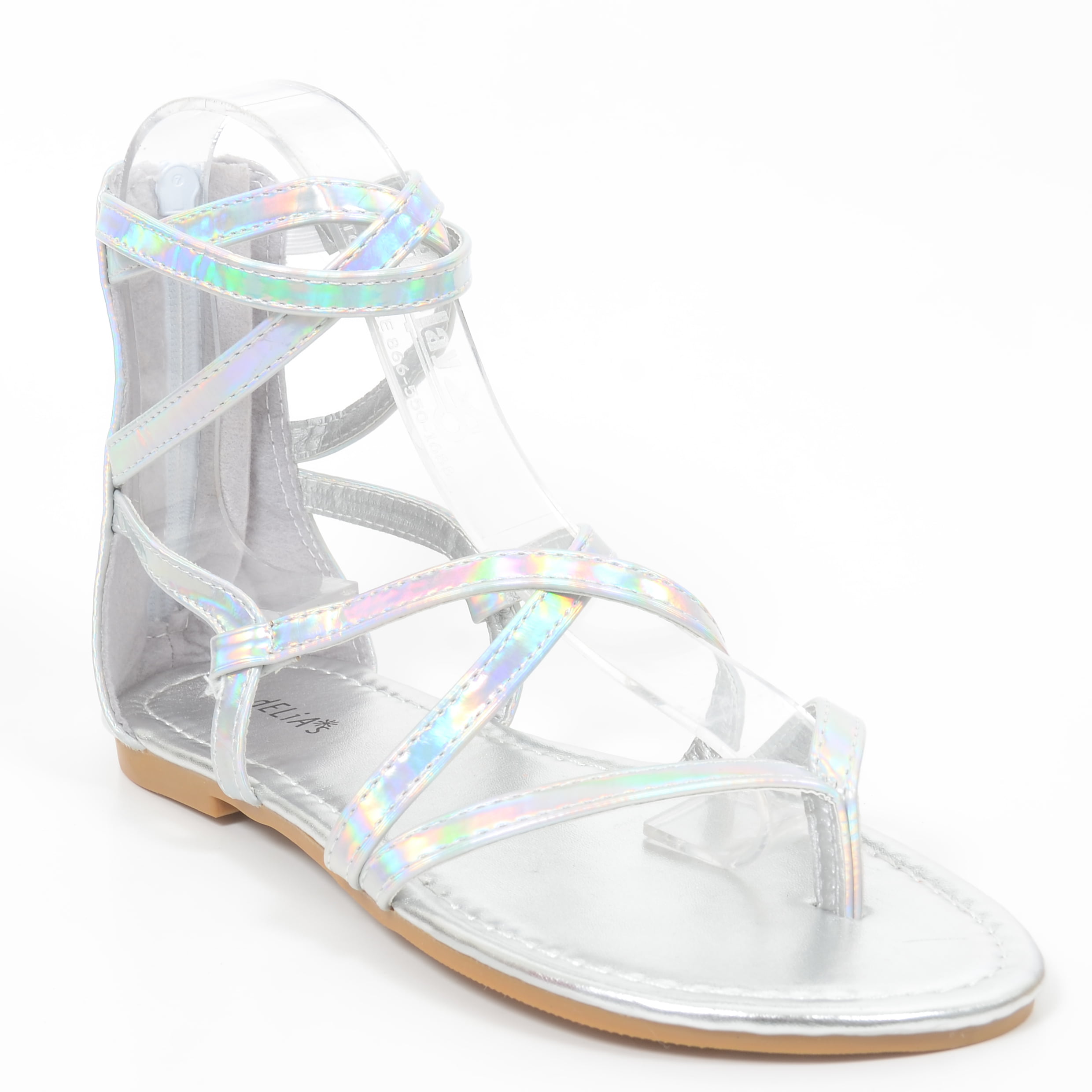 Silver Iridescent Gladiator Flat Sandals Women's Shoes - Walmart.com