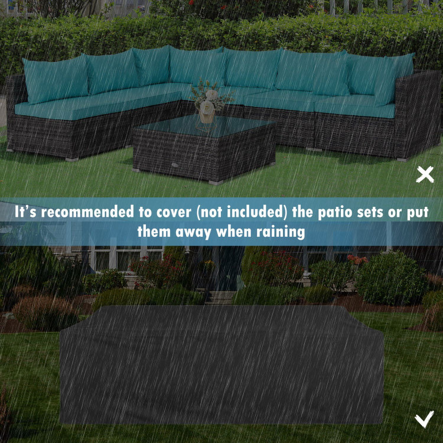 Aimee Lii 7 Pieces Patio Rattan Furniture Set Sectional Sofa Garden Cushion, Outdoor Patio Set, Turquoise Aimee Lii 7 Pieces Patio Rattan Furniture Set Sectional Sofa Garden Cushion, Outdoor Patio Set, Turquoise