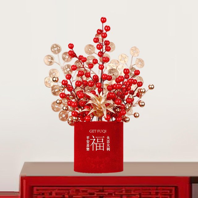 Cubo de bendición de Año Nuevo Macarena con arreglo de flores rojas Estilo C