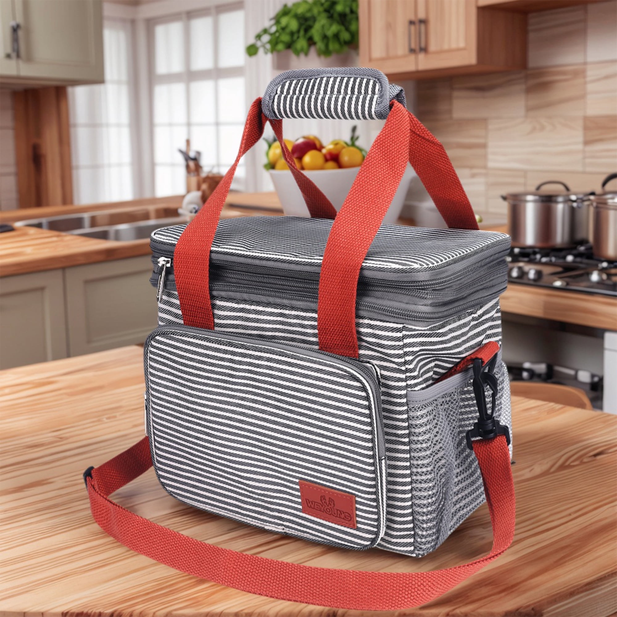 Unique Bargains Insulated Lunch Bag for Work Office, Picnic, Beach Stripe