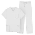thumbnail image 4 of HAJWOH Mens Scrubs Sets Stretchy Nurse Uniform Short Sleeve V Neck Scrub Top & Pants Solid Color Scrubs Sets with Multi Pocket White 2XL, 4 of 4