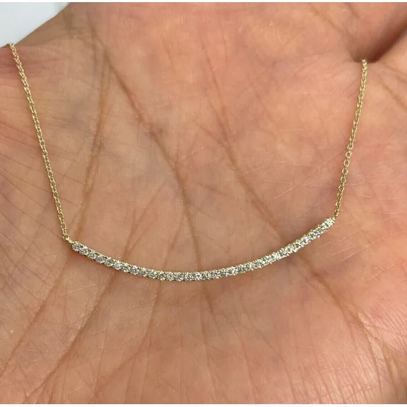 14K Yellow Gold Plated 0.80Ct Round Cut Lab Created Diamond Women's Dainty Bar Necklace